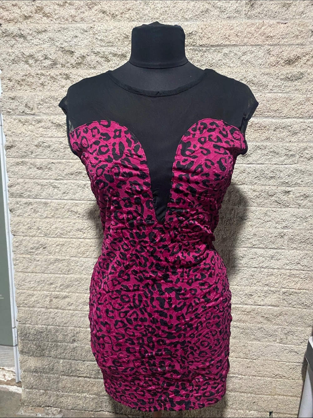 audrey Fuchsia and Black Leopard Print Mini Dress